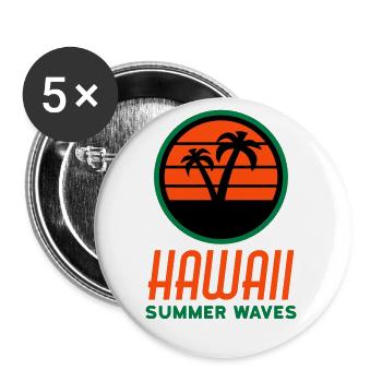 Hawaii, summer waves (circle, sun, palm trees) - Buttons large 2.2''/56 mm (5-pack) - white - Front