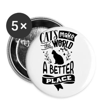 BESTER WELT ORT FÜR KATZEN SÜß LUSTIG SPRUCH MOTIV - Buttons groß 56 mm (5er Pack) - Weiß - Vorne