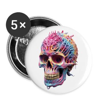 Trippy Skull Skull 3D Punk Pop coloré - Lot de 5 grands badges (56 mm) - blanc - Devant