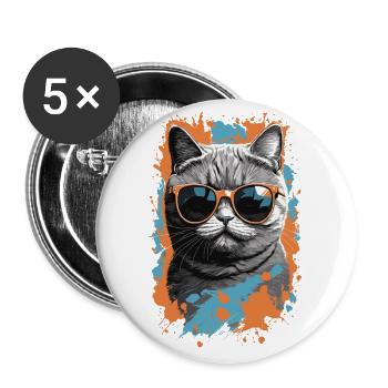 Britische Kurzhaar Katze Cooles Katzen Design - Buttons groß 56 mm (5er Pack) - Weiß - Vorne