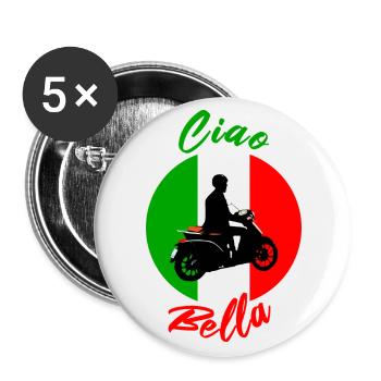 Roller Scooter Moped Italien Urlaub Ciao Bella - Buttons groß 56 mm (5er Pack) - Weiß - Vorne