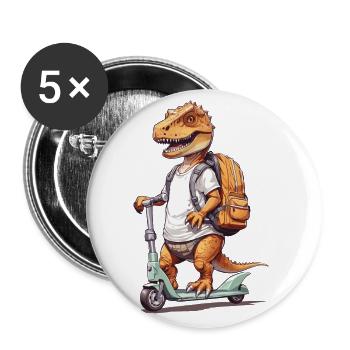 Un étudiant T-Rex en scooter pour la rentrée scolaire Dino Design - Lot de 5 grands badges (56 mm) - blanc - Devant