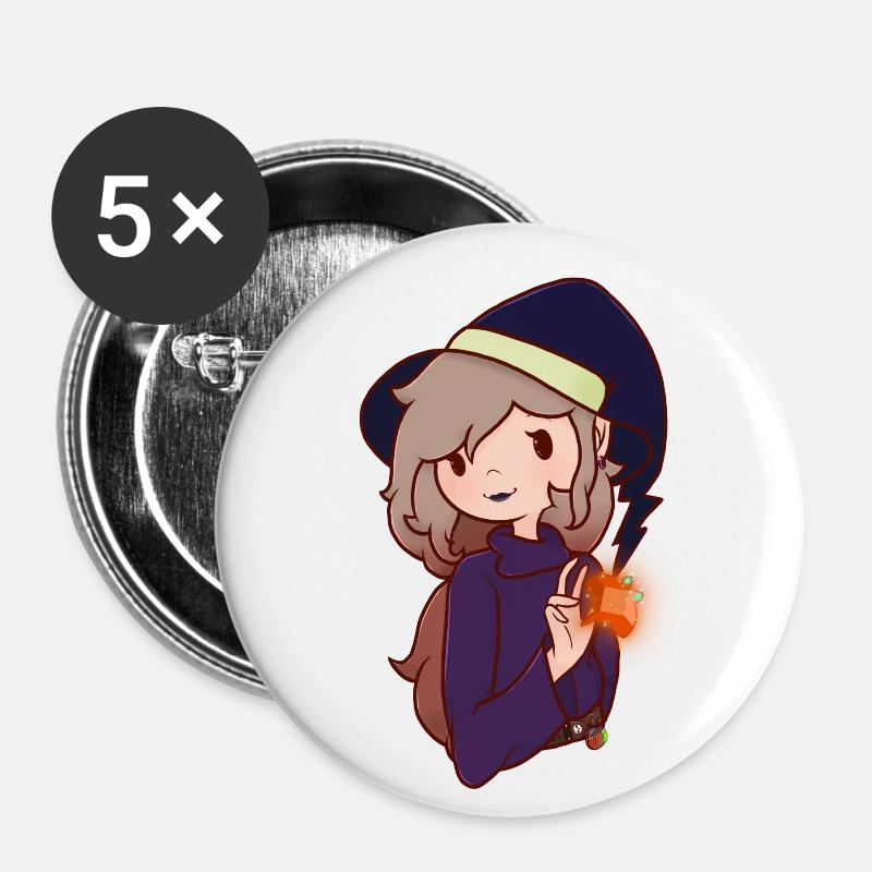 Chibi Witchy Freya - Buttons groß 56 mm (5er Pack) - Weiß