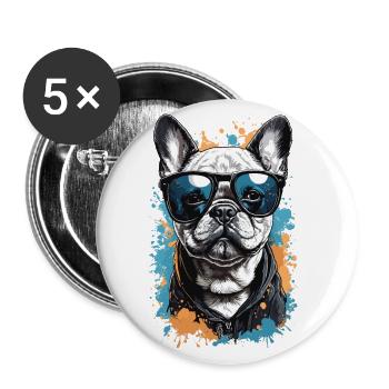Cool Dog - Bouledogue français élégant - Lot de 5 grands badges (56 mm) - blanc - Devant