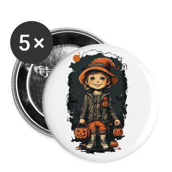 Rétro Halloween Art Kid avec Jack O’Lantern - Lot de 5 grands badges (56 mm) - blanc - Devant