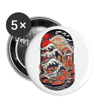 Masterful Sushi Ukiyo-e Kanagawa Retro Art - Buttons large 2.2''/56 mm (5-pack) - white - Front