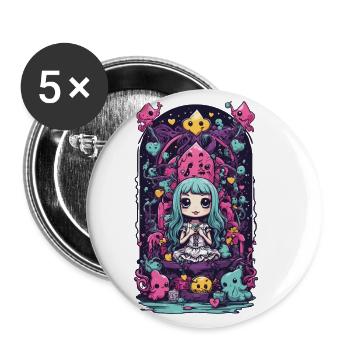 Kawaii Chibi démons Reine E-girl Goth Art - Lot de 5 grands badges (56 mm) - blanc - Devant