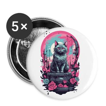 Chat Pastel gothique avec lune et Roses - Lot de 5 grands badges (56 mm) - blanc - Devant