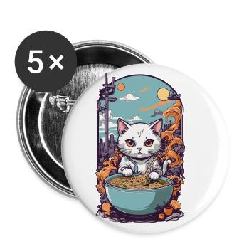 Kawaii Katze Liebt Japanische Ramen Nudelsuppe - Buttons groß 56 mm (5er Pack) - Weiß - Vorne