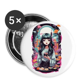 Anime e-Girl Sushi Goth Pastel Streetwear - Lot de 5 grands badges (56 mm) - blanc - Devant