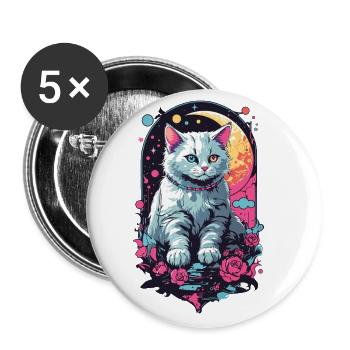 Chat de nuit en Pastel Goth, Design esthétique - Lot de 5 grands badges (56 mm) - blanc - Devant