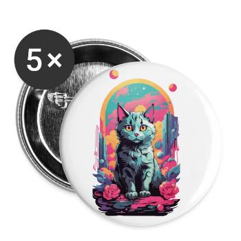 Magische Pastell Goth Katze mit Rosen Design - Buttons groß 56 mm (5er Pack) - Weiß - Vorne