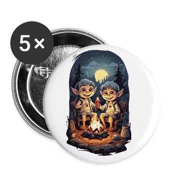 Halloween Camping Vampire Kinder Cartoon - Buttons groß 56 mm (5er Pack) - Weiß - Vorne