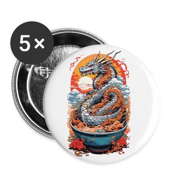 Ramen Drachen Ukiyo-e Otaku Manga Design - Buttons groß 56 mm (5er Pack) - Weiß - Vorne
