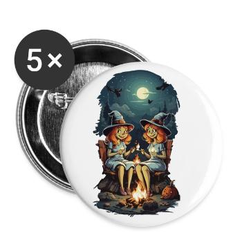 Funny Witches Spell Campfire Halloween Cartoon - Buttons large 2.2''/56 mm (5-pack) - white - Front