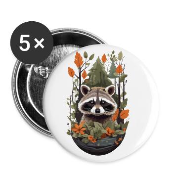 Cute Raccoon Nature Animal Design for Kids - Buttons large 2.2''/56 mm (5-pack) - white - Front