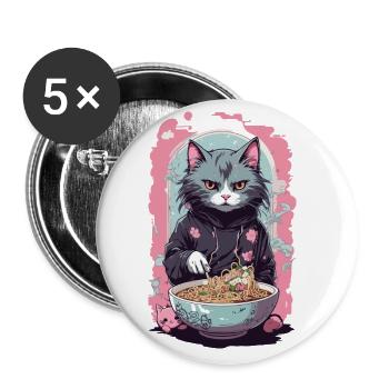 Anime Ramen Cat Japanese Noodle Soups Art - Buttons large 2.2''/56 mm (5-pack) - white - Front
