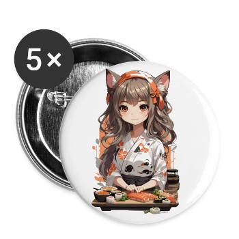 Kawaii Sushi Master Anime Girl Design - Buttons large 2.2''/56 mm (5-pack) - white - Front