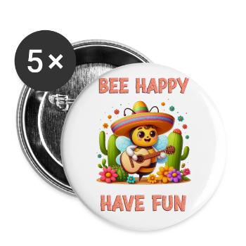 Bee Happy - Have Fun 6 - Buttons groß 56 mm (5er Pack) - Weiß - Vorne