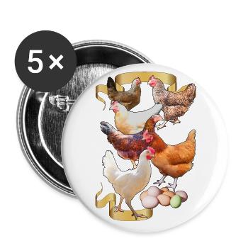 Alex' Hühner - Buttons groß 56 mm (5er Pack) - Weiß - Vorne