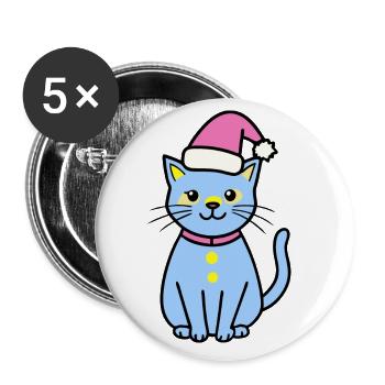 Meowy Christmas - Gift with Cat - Buttons large 2.2''/56 mm (5-pack) - white - Front