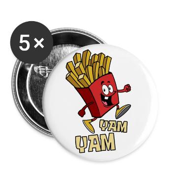 Frites igname, igname - restauration rapide - cadeau - Lot de 5 grands badges (56 mm) - blanc - Devant
