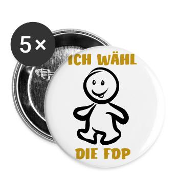 Ich wähl die FDP - Wähler - Stimme - Buttons groß 56 mm (5er Pack) - Weiß - Vorne