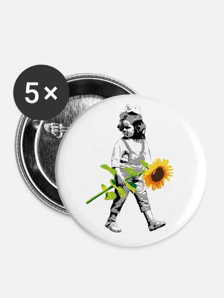 Blumenkind | Girl with sunflower - Buttons large 2.2''/56 mm (5-pack) - white