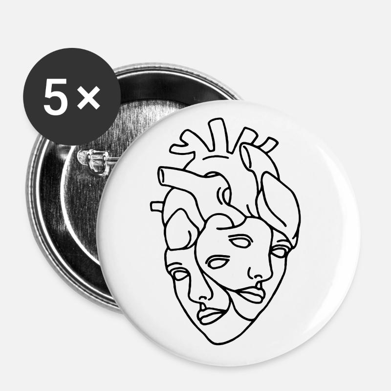 Heart - Buttons large 2.2''/56 mm (5-pack) - white