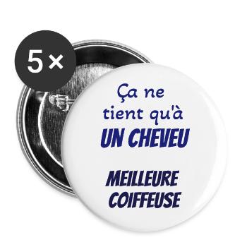 T shirt coiffeuse - Lot de 5 grands badges (56 mm) - blanc - Devant
