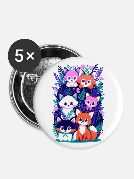 Süße Füchse - Buttons groß 56 mm (5er Pack) - Weiß