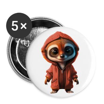 Charmantes Erdmännchen in Kapuzenjacke - Buttons groß 56 mm (5er Pack) - Weiß - Vorne