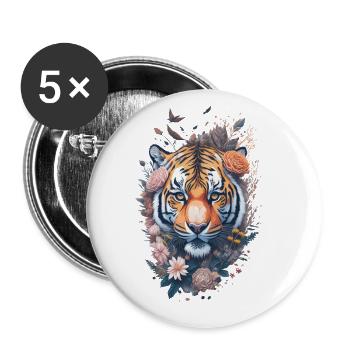 Tiger Katze Raubtier Natur Raubkatze Wildnis - Buttons groß 56 mm (5er Pack) - Weiß - Vorne