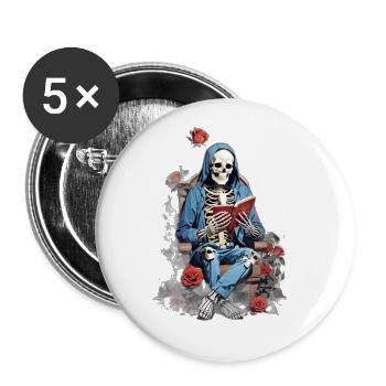 Skeleton Man and Roses: Un gothique et floral - Lot de 5 grands badges (56 mm) - blanc - Devant