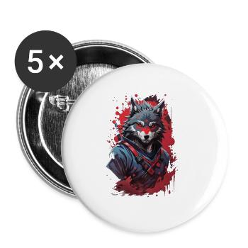 Embrace the Shadowed Fury Menacing Evil Ninja Wolf - Buttons large 2.2''/56 mm (5-pack) - white - Front