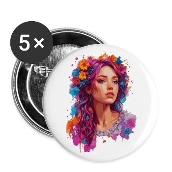 Girl with flowers 🌸 - Buttons large 2.2''/56 mm (5-pack) - white - Front