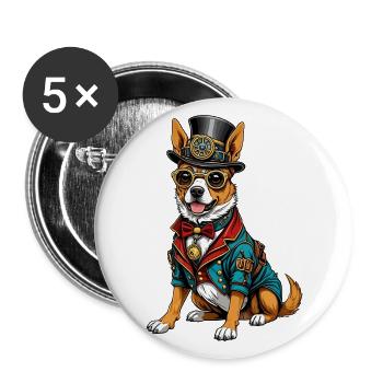 Steampunk dog - Buttons large 2.2''/56 mm (5-pack) - white - Front