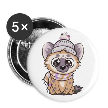 Hyène mignonne avec écharpe et chapeau à pompon. - Lot de 5 grands badges (56 mm) - blanc - Devant
