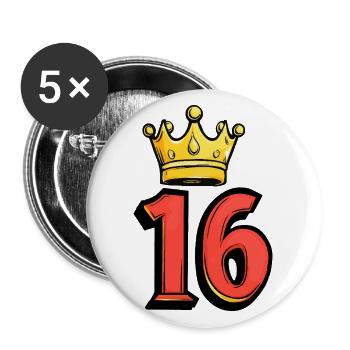 16 Zahl Krone - Buttons groß 56 mm (5er Pack) - Weiß - Vorne