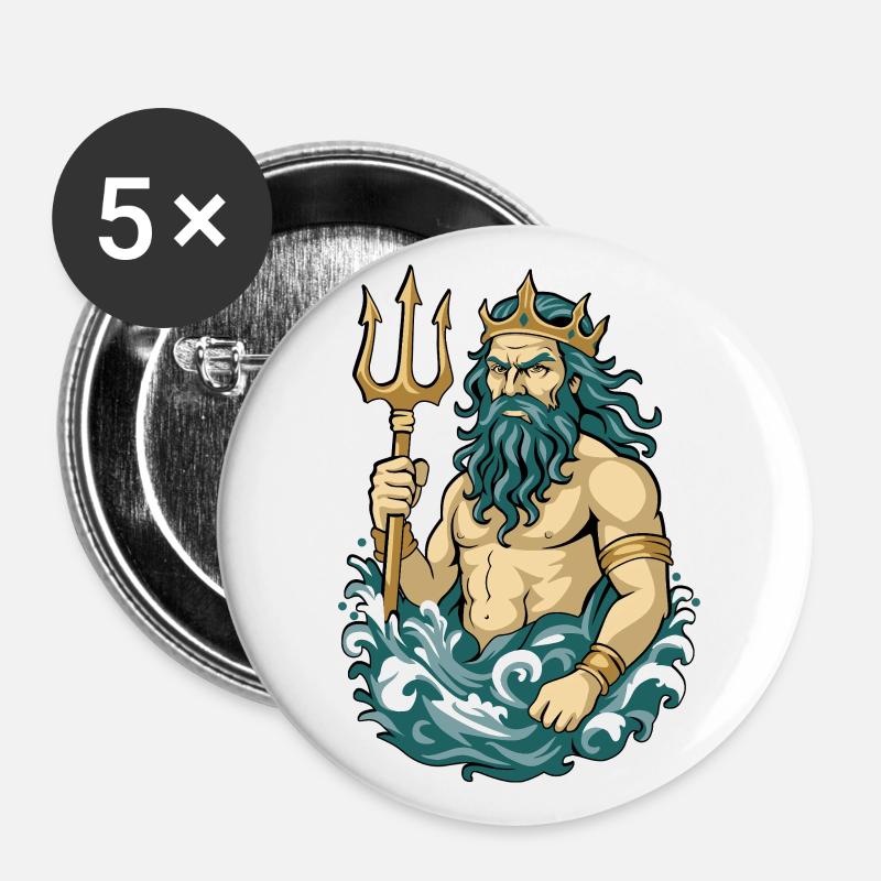 Poseidon - Buttons groß 56 mm (5er Pack) - Weiß