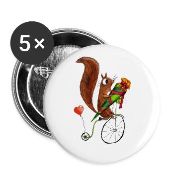 Das Hörnchen auf dem Fahrrad mit der Schultüte - Buttons groß 56 mm (5er Pack) - Weiß - Vorne