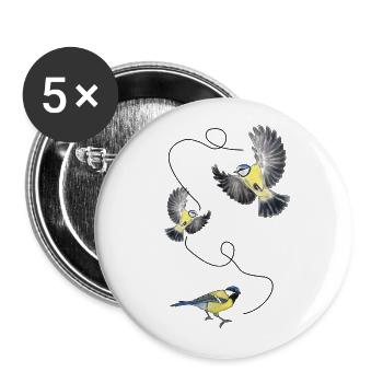 Trois superbes mésanges, oiseaux, mouche - Lot de 5 grands badges (56 mm) - blanc - Devant