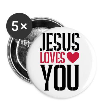 Jesus loves you heart - Buttons large 2.2''/56 mm (5-pack) - white - Front