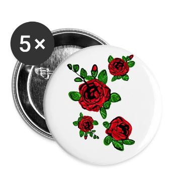 Fleur rouge de roses - Lot de 5 grands badges (56 mm) - blanc - Devant