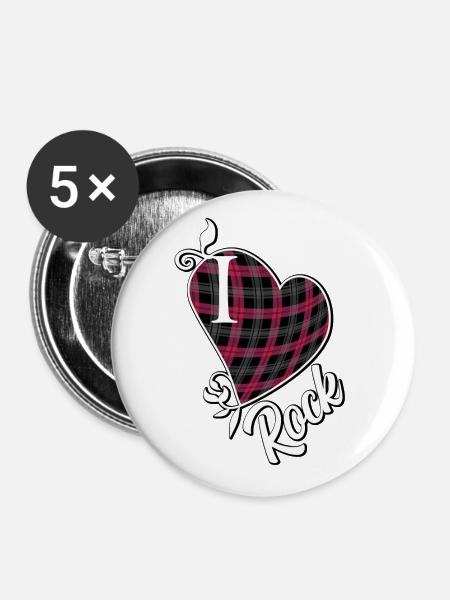 Ich liebe Rock - Buttons groß 56 mm (5er Pack) - Weiß