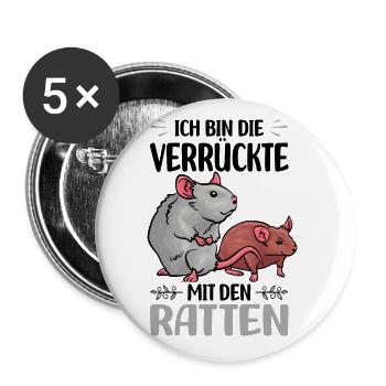 Ratten - Buttons groß 56 mm (5er Pack) - Weiß - Vorne