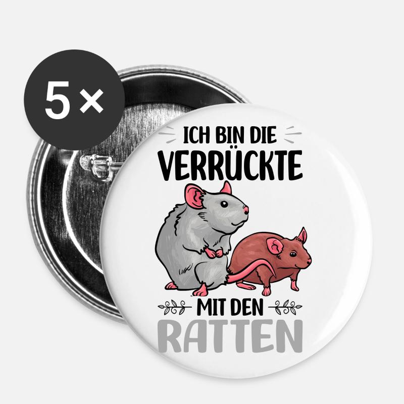 Ratten - Buttons groß 56 mm (5er Pack) - Weiß