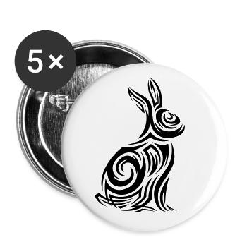 Tatouage tribal de lapin - Lot de 5 grands badges (56 mm) - blanc - Devant