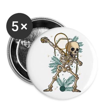 Dabbing Skeleton Joueur de tennis avec raquette de tennis - Lot de 5 grands badges (56 mm) - blanc - Devant
