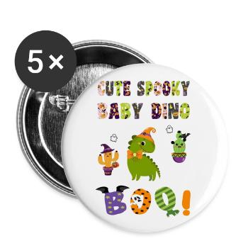 Mignon Spooky Baby Dino Halloween Boo 1 - Lot de 5 grands badges (56 mm) - blanc - Devant